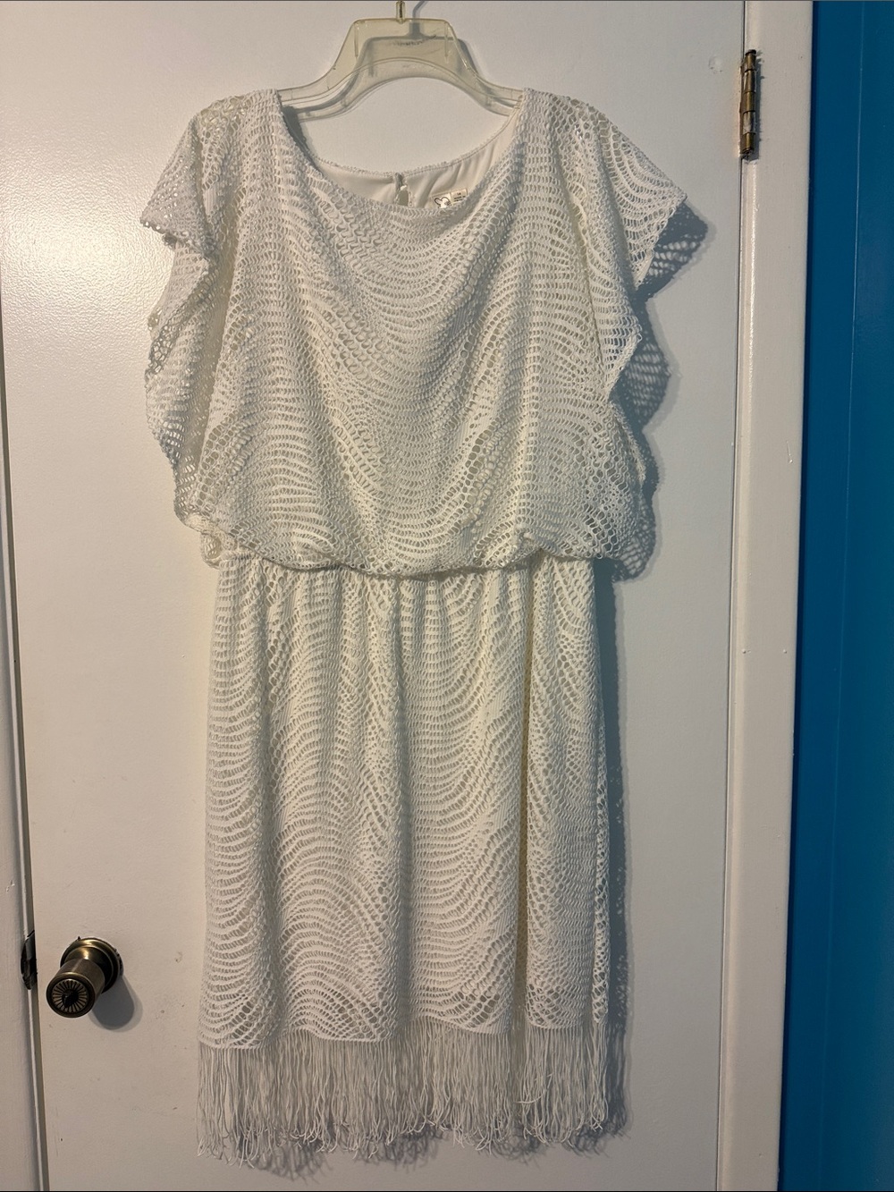 Emma & Michele Ivory Crochet Fringe Midi Dress